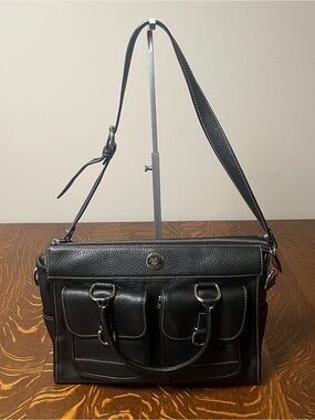 Dooney & Bourke Black Pebbled Leather Double Pocket Satchel